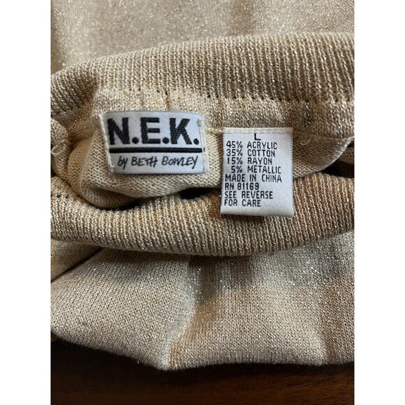 N.E.K. Beth Bowley Womens Sz L Metallic Gold Pullover Sweater Turtleneck Blouse - Picture 6 of 7